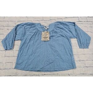 Emerson Fry India Collection Top Women XS Blue Gold Block Print Boho